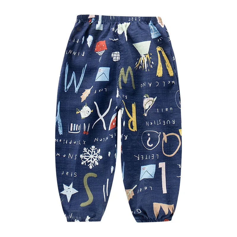 

Cotton Linen Children Anti Mosquito Pants Summer New Style Crawler Korean-style Men And Women Children Cartoon Outer Wear Pants