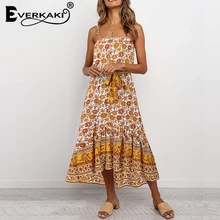 Everkaki Vintage vestido largo mujer Boho estampado sin mangas verano Vestidos damas Slip Maxi Vestidos femeninos 2020 primavera nueva moda
