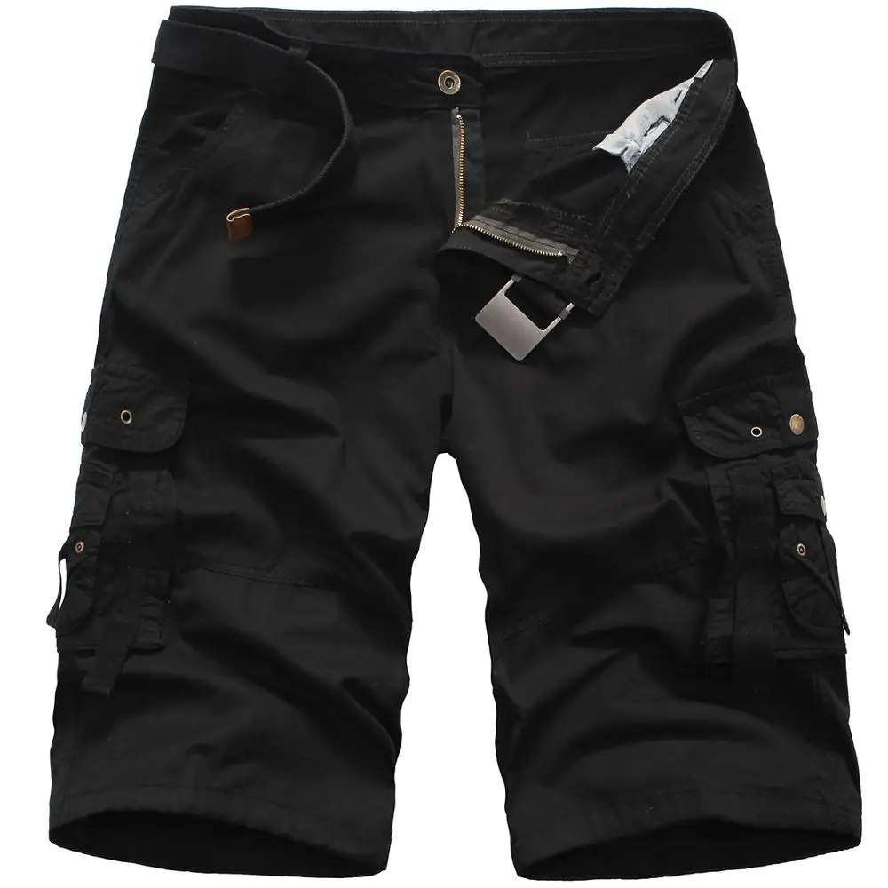 Летние мужские комбинезоны: хлопковые камуфляжные мешковатые пятиминутные шорты - Цвет: Черный