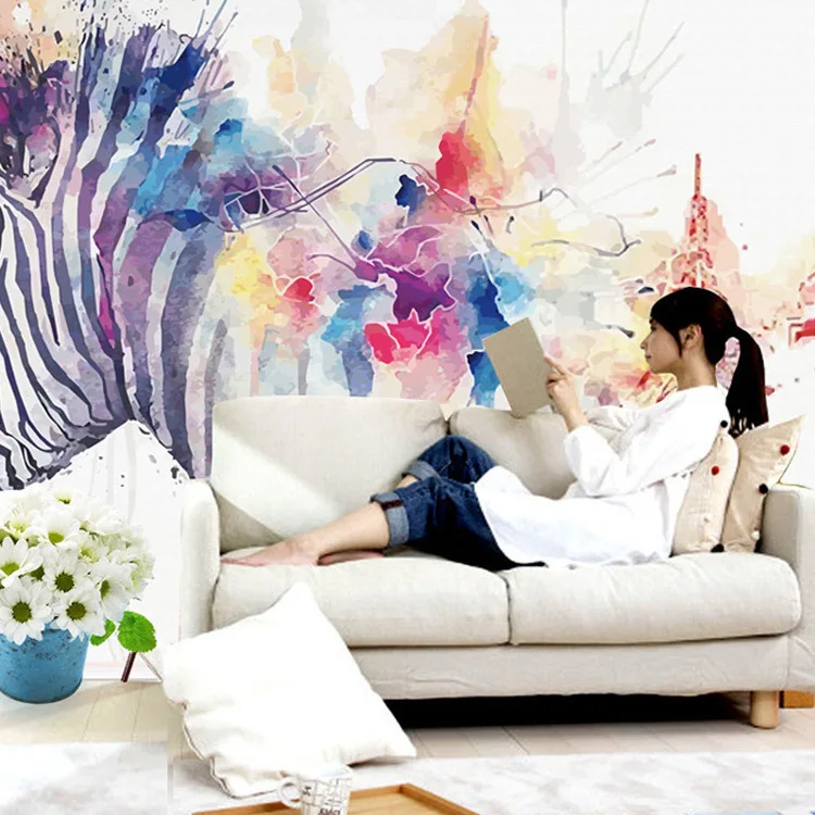 

Northern European-Style Abstract Zebra Watercolor Customizable Wallpaper Mural Cool Hand-Painted Art 3D Living Room Television B