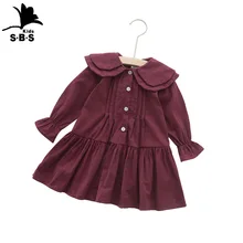 Новое поступление повседневные платья с 2 слоями с воротником в стиле «Питер Пэн» Однотонная одежда хлопок Школьное платье одежда с длинным рукавом платье для маленьких девочек