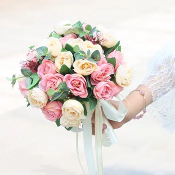 

1PC Silk Small Rose Bouquet Bride Artificial Holding Flower Wedding Decorative Simulation Flowers