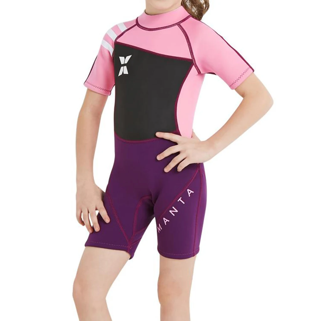 Kids Short Sleeve Wetsuit Swimwear Bathing Suit One Piece Swimsuit UPF50+ for Scuba Diving Snorkeling Surfing Swimming 