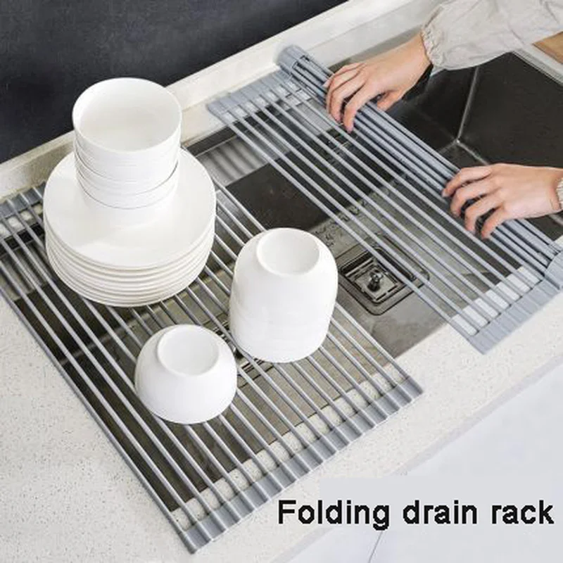 Kitchen Shelf Organizer Dish Drying Rack Over Sink Sponge Stand Silicone Folding Kitchen Dish Drainer Rack Kitchen Organizer