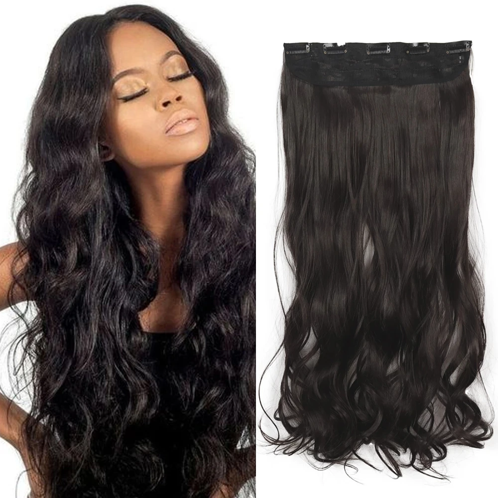 Azqueen Extensions capillaires synthétiques ondulées, 5 clips, en fibre