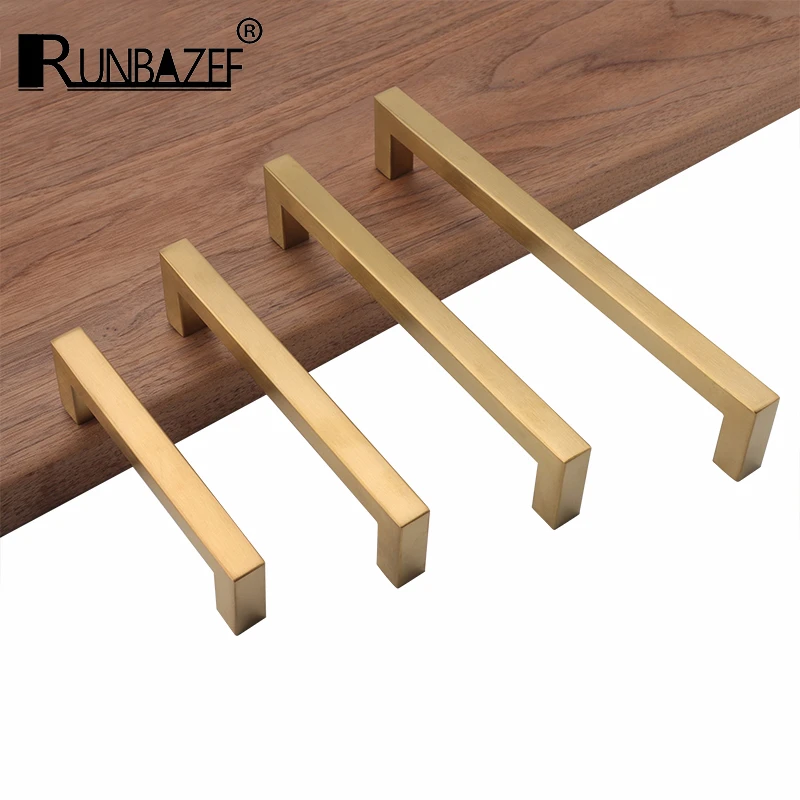 RUNBAZEF-manijas de latón dorado para armario de cocina, tiradores de tocador modernos, manijas de puerta y perillas, herrajes para muebles cuadrados, nuevo