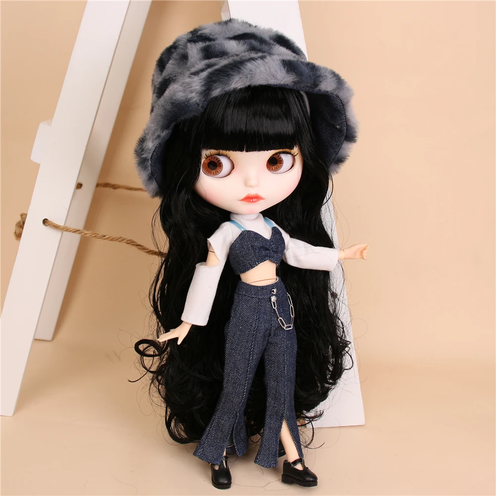 Neo Blythe Doll Cropped Top Shirt Bra with Bell Bottom Pant & Leopard Hat 5