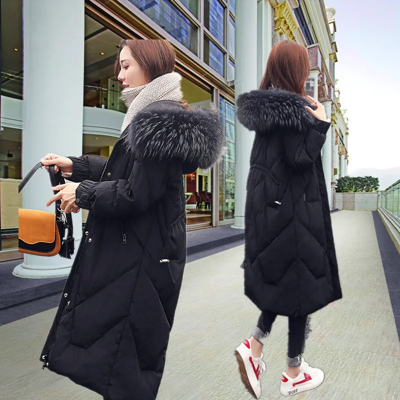 Dongdaemun Ultra Large Fur Collar Mid-length down Jacket Women's New Style White Duck down Fashion over-the-Knee Thick Coat