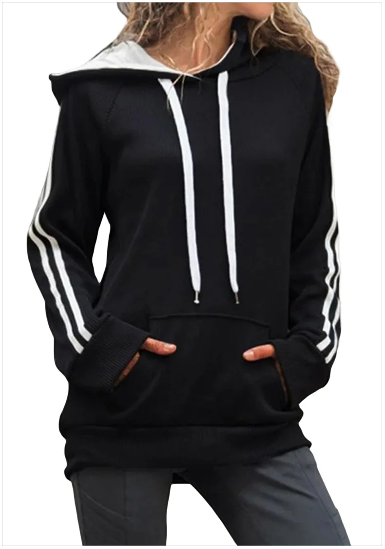 Basic Cotton Hoodie with Kangaroo Pocket New Stripe Stitching Long-sleeved Kangaroo Pocket Jacket