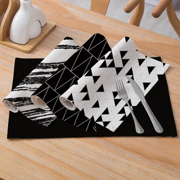 

Geometry Pattern Kitchen Placemat Dining Table Mats 42*32 Drink Coasters Western Pad Cotton Black Yellow Linen Cup Mat