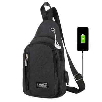 

Nylon Men's Chest Bag Casual Sling Messenger Bag Fashion Shoulder Bag + USB Charging Interface