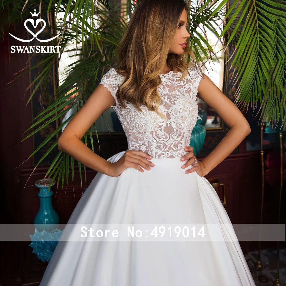 Иллюзия Свадебное платье Swanskirt Appliques Backless A-Line без рукавов для невесты под заказ принцессы vestido de noiva I179