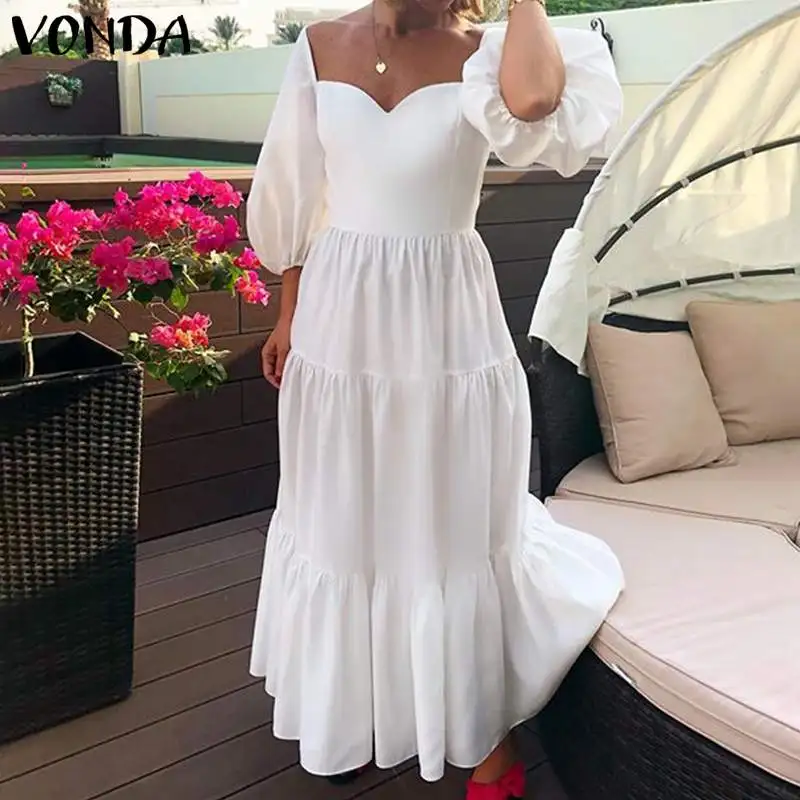 Платье женское длинное с квадратным вырезом пикантный пляжный сарафан VONDA