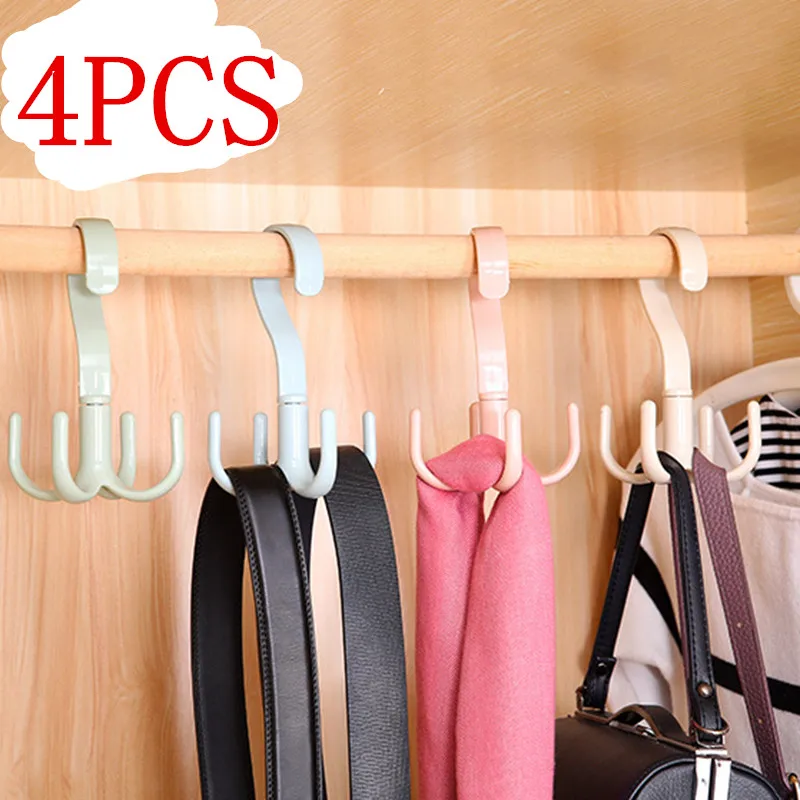 

4Pcs Durable Claw Clothing Shelf Racks Hook Rotating Rack Scarves Shoe Closet Organizer Bag Hanger Key Holder Home Supplies