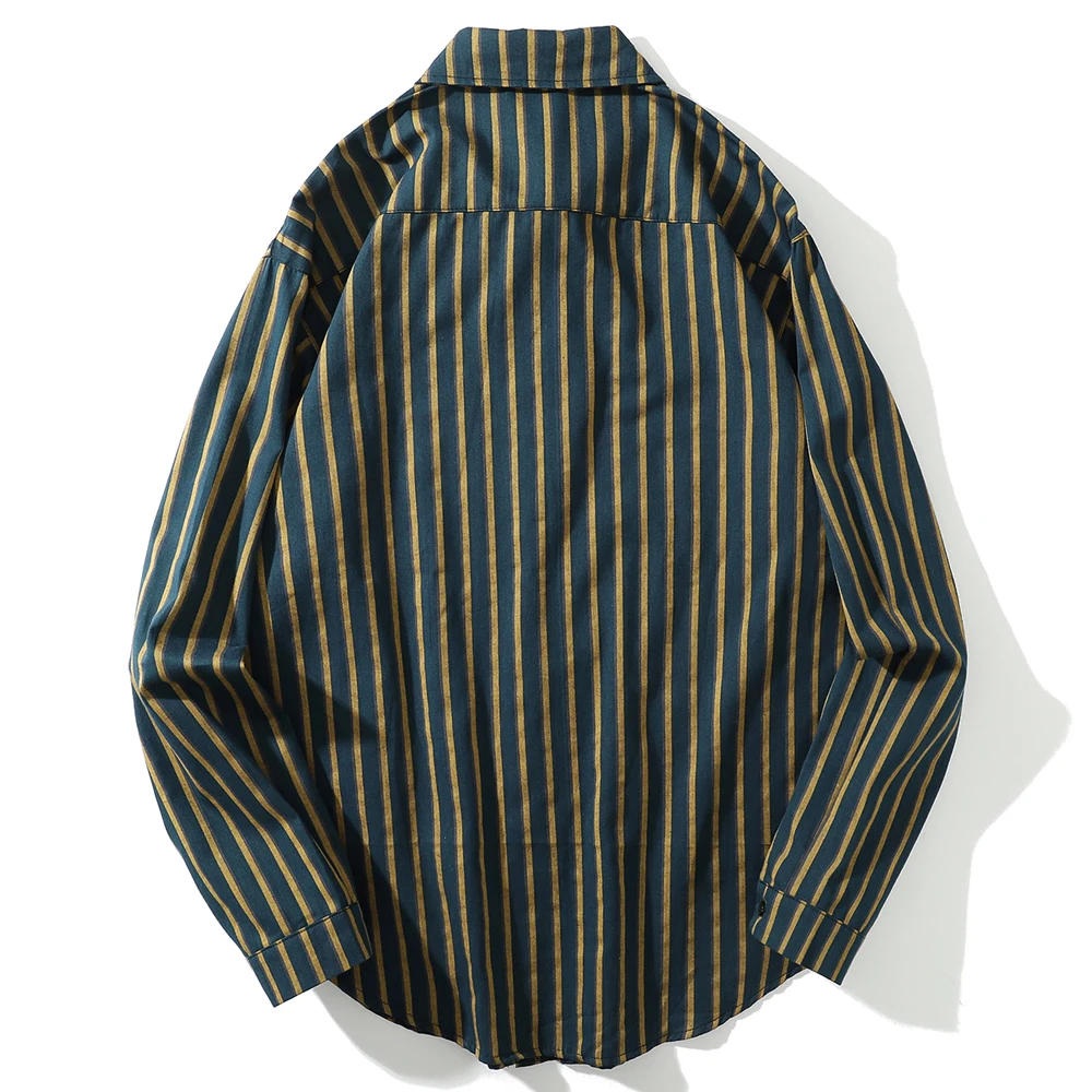 OSCN7 Повседневная полосатая рубашка с длинным рукавом для мужчин, высокая уличная одежда, осень, женская рубашка в стиле ретро, рубашки харуджку, мужская рубашка s 622