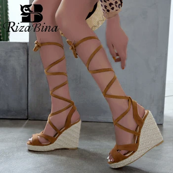 

RIZABINA Women Gladiator Sandals Sexy Cross Strap Fashion Platform High Heel Summer Shoes Women Party Footwear Size 34-43