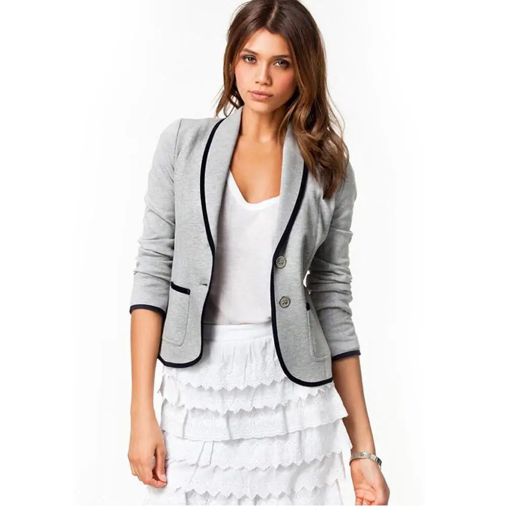 Hxroolrp Women classic OL Business Coat Casual Blazer Suit office wear Long Sleeve Short Tops Slim Jacket Outwear Size S-6XL F1 - Цвет: GY