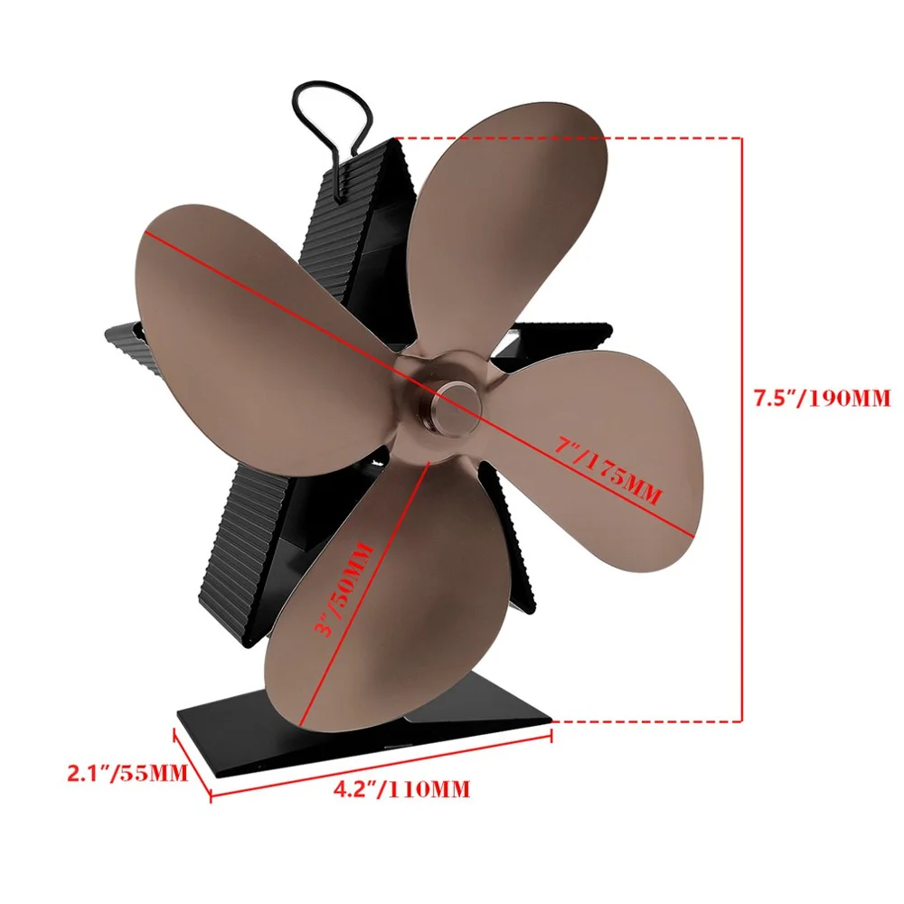 4 Blades Heat Powered Stove Fan Log Wood Burner Alumina Fan Blade Quiet  Home Fireplace Fan Efficient Heat Distribution