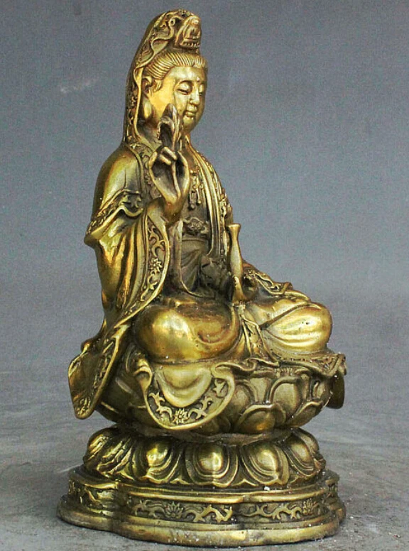 524+++ китайский буддийский латунный стул Kwan-yin Guanyin Boddhisattva богиня держать вазу статуя