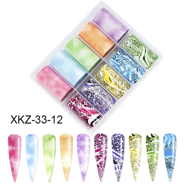 Star Transfer Paper Laser Leopard Print Gale Camouflage Small Fresh Fruit Star Set Nail Sticker Decorative Art 1Box 10 Grid