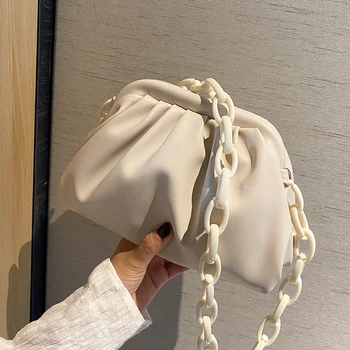 

Solid color Pleated Cloud bag 2020 Fashion New High quality PU Leather Women's Designer Handbag Chain Shoulder Messenger Bag