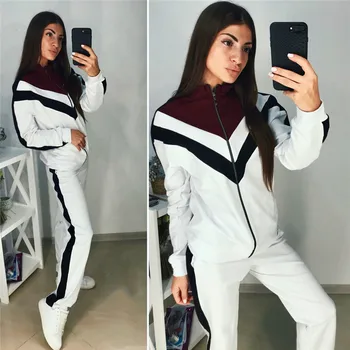 

Tracksuit Women Two Piece Set Spring Autumn Clothes Stand Collar Zipper Jacket Top And Pants Sports Casual Female Suits Conjunto