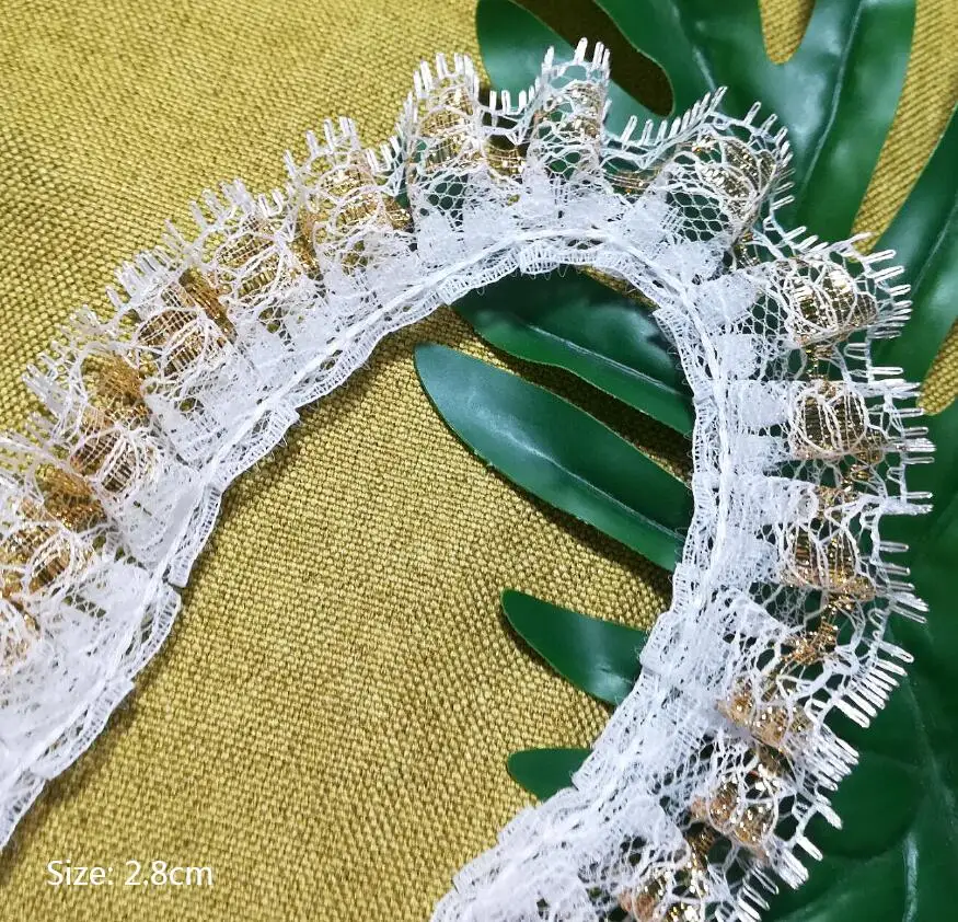 Кружевной Тюль с вышивкой 1 м Золотая кружевная ткань гипюр 2 8 см Белое кружево