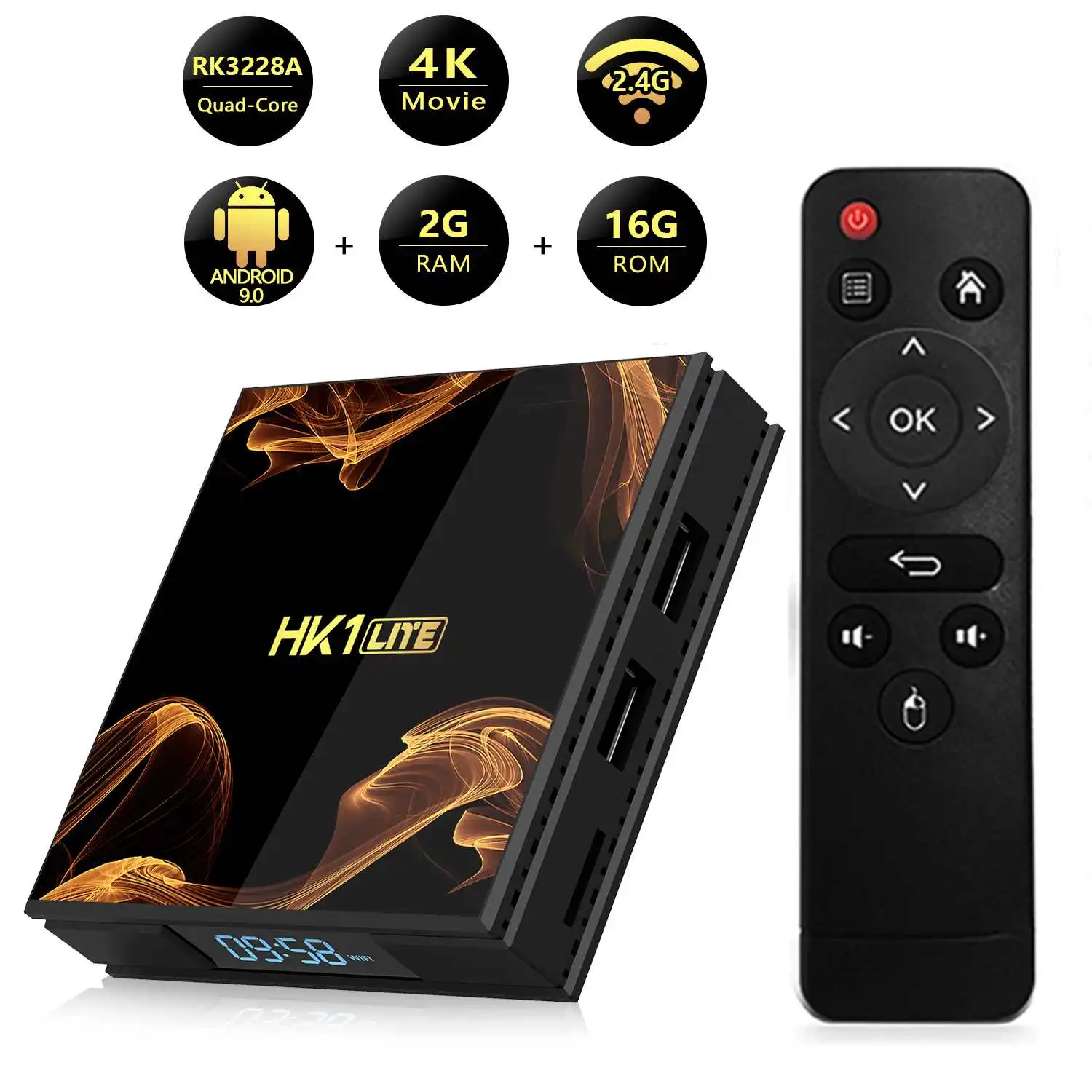 HK1 Lite RK3228A 2 Гб ОЗУ 16 Гб ПЗУ Smart Android tv Box 2,4G wifi Android 9,0 4K телеприставка медиаплеер для Facebook Youtube
