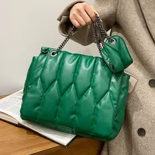 

Green Quilted Shoulder Bags for Women Chain Leather Crossbody Bag Flap Design Messenger Bag Ladys Embroidery Thread Handbags Sac