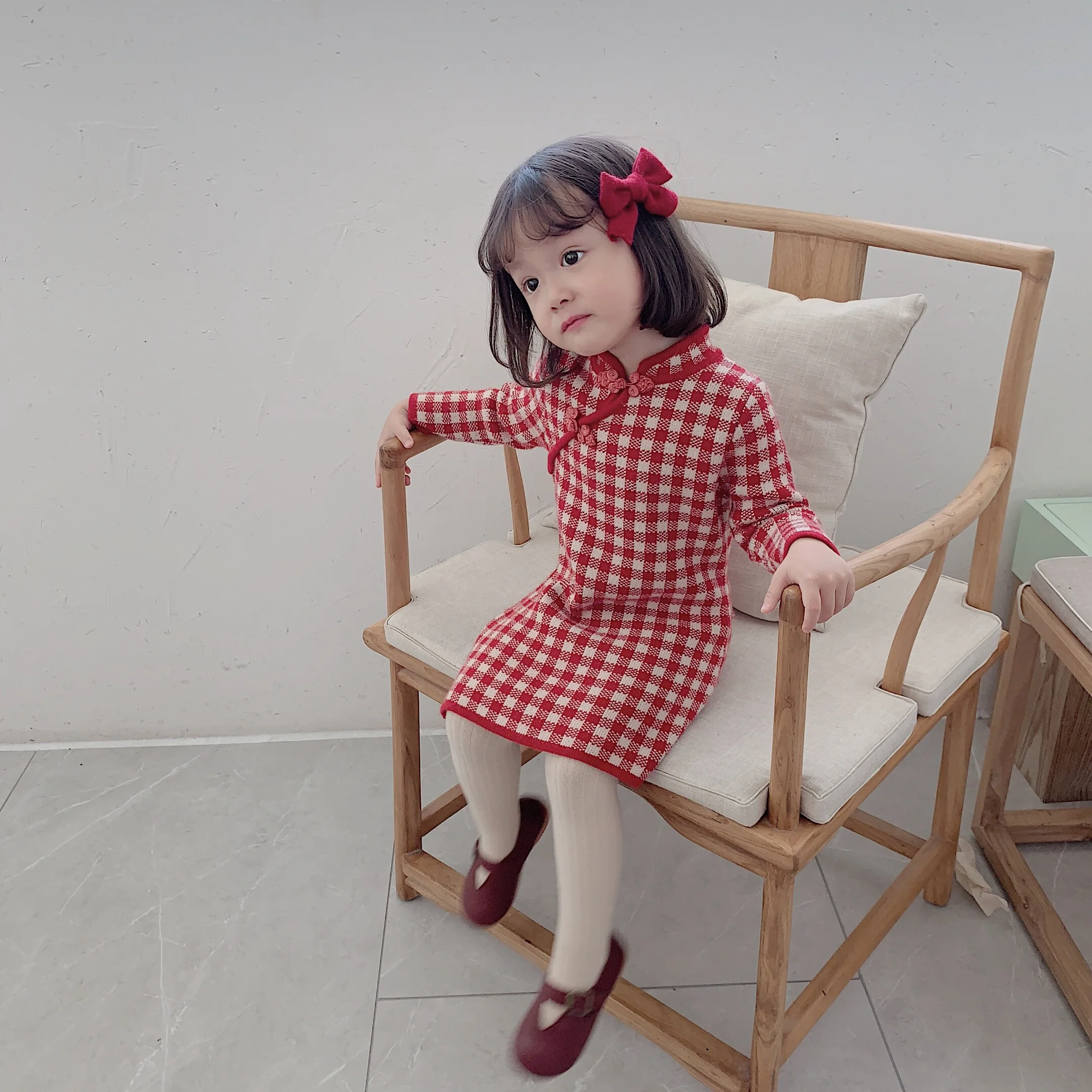 

2019 autumn new baby girls grid long sleeve dress children elastic cute dress kids clothing