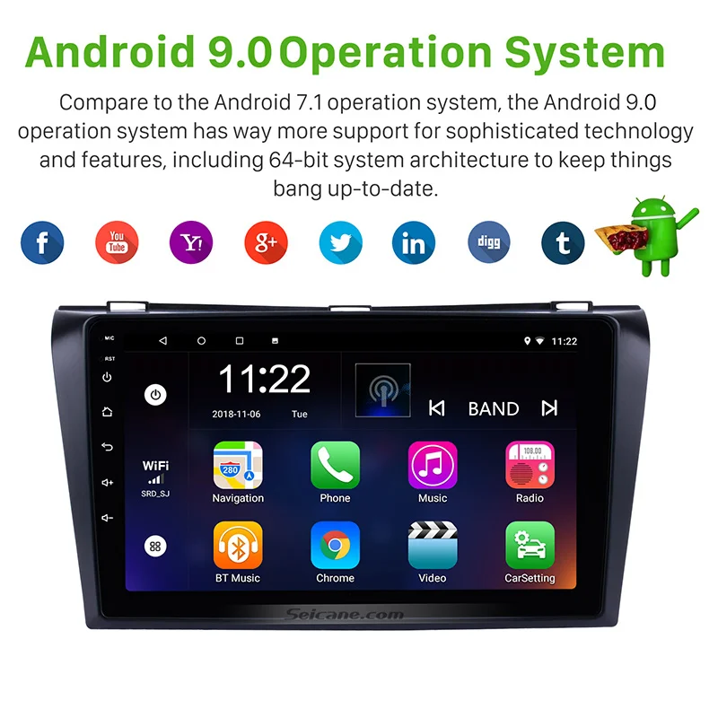 Seicane 2din Android 9,0 Авторадио gps Navi автомобильный Радио плеер стерео для 2004 2005 2006-2009 Mazda 3 с Bluetooth wifi OBD2
