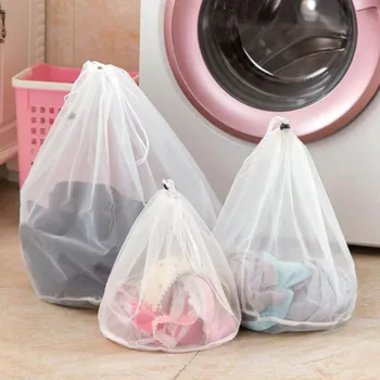 

1pc Clothes Washing Machine Laundry Bra Aid Lingerie Mesh Net Wash Bag Pouch Basket 3 Sizes Thickened Drawstring Bag
