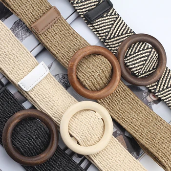 

Female Woven Wide Elastic Braided Belts Women Round Buckle Bohemian Knitted Skirt Black Waist Belt Ladies Dress Boho Belt NO1