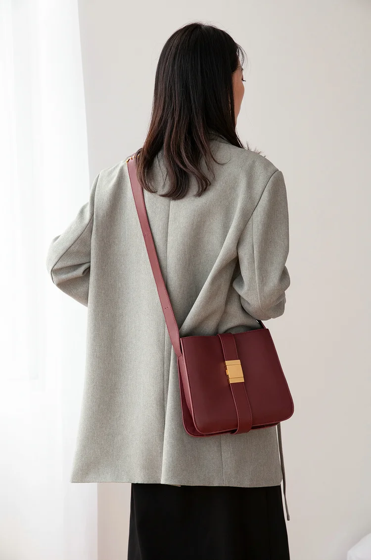 wide strap flap bags split leather shoulder bag for female solid high quality crossbody bags simple cowhide bag for women