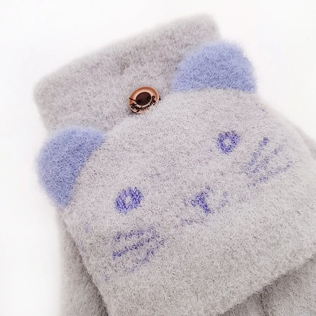 Зимние перчатки guantes; Детские Зимние теплые вязаные перчатки с рисунком кота из мультфильма для мальчиков и девочек; теплые вязаные перчатки без пальцев;#351119