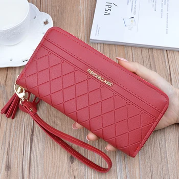 

Casual Fashion 2019 New Women Long Wallet luxury Women Clutch Bag Long Clutch Tassel Check purse Large Capacity Wallet Phone Bag