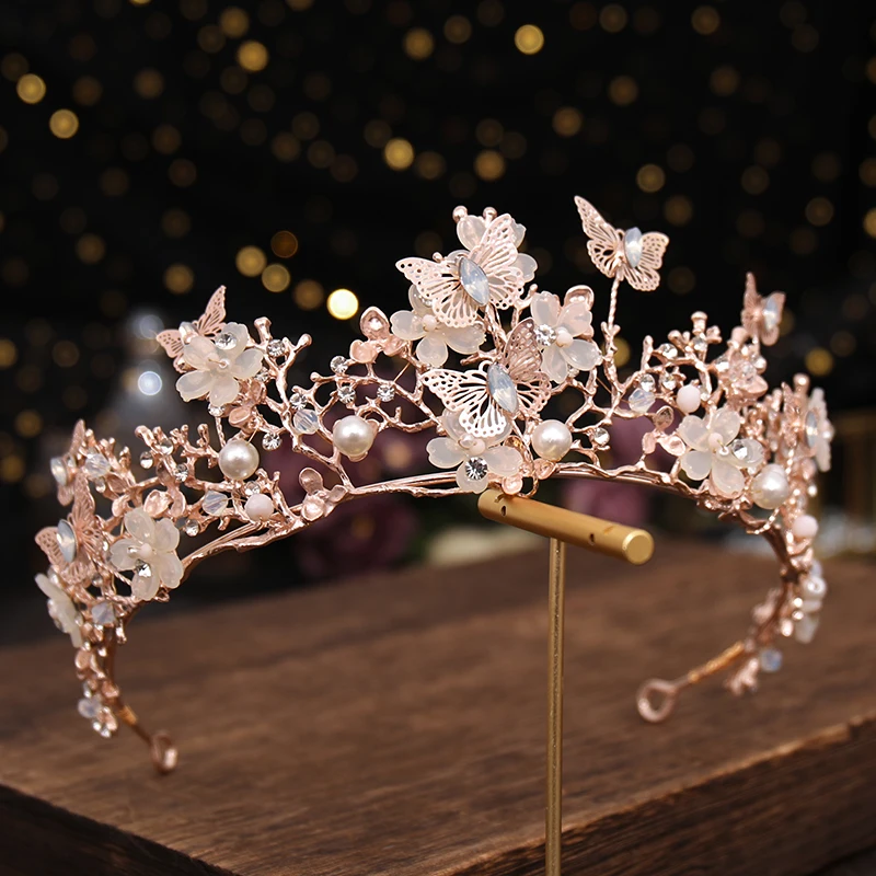 Corona de novia barroca con perlas, corona de diamantes de imitación y Tiara, diadema de