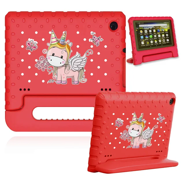 Cute Cartoon Kids Cover for Fire 7 (5th 7th 9th Gen)/HD 8 Tablet Handle Stand Funda Case for Fire HD 8 Plus (10th Gen 2020) 30.red case-pink cut
