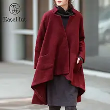 EaseHut 5XL плюс Размер Женская верхняя одежда с зубчатым воротником и карманом, с длинным рукавом, нерегулярное, низкое, Свободное пальто, модное универсальное пончо, пальто