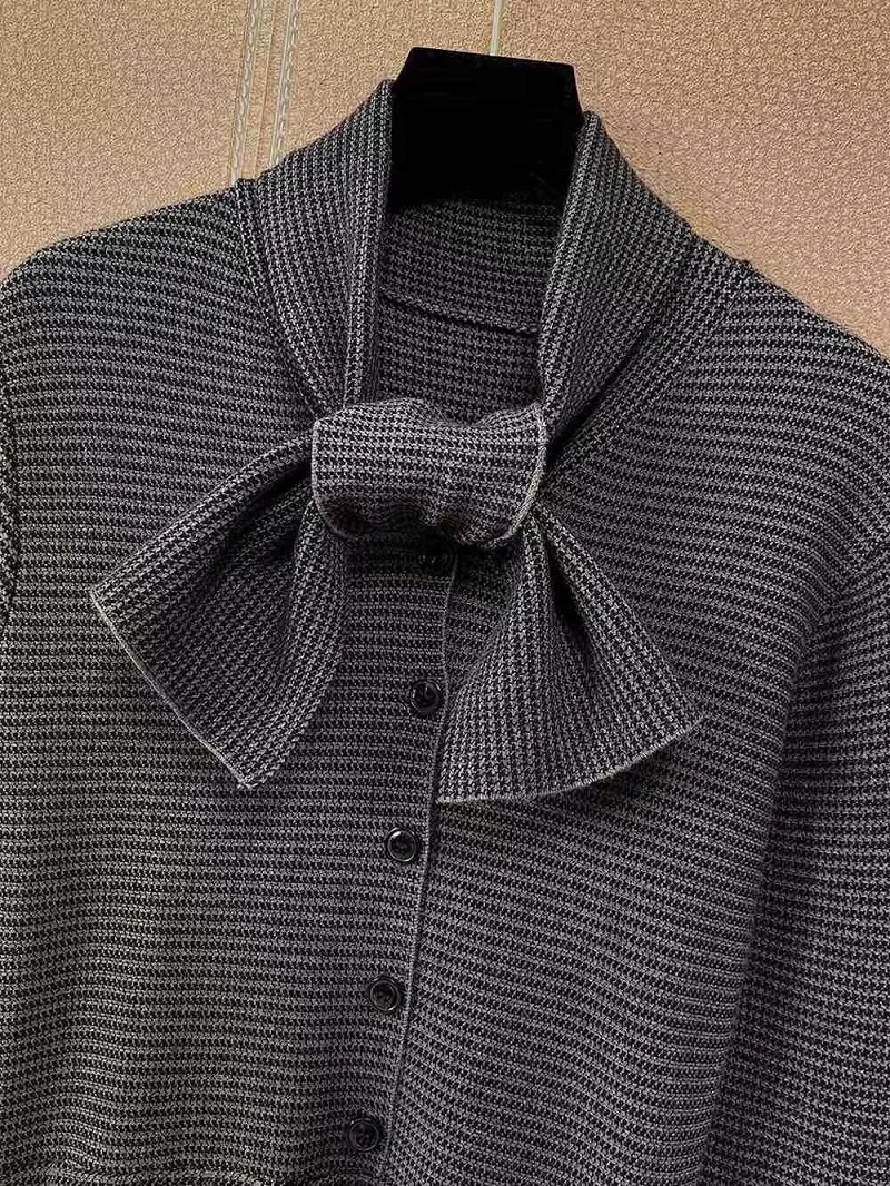 2020 Autumn Winter Wool Knitted Dress High Quality Women Bow Collar Thick Warm Wool Knitting Long Sleeve Casual Sweater Dress