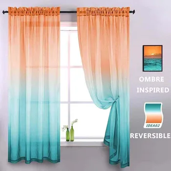 

Home Decor Sheer Curtains Gradient Tulle Curtains Blue Orange Semi-blackout Window Curtain for Living Room Bedroom Window