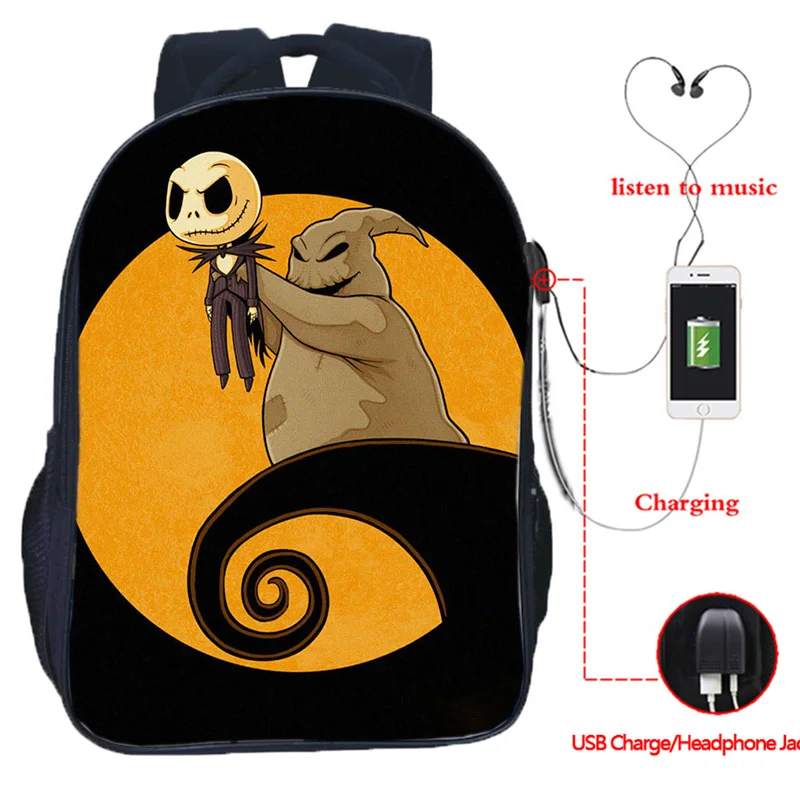Высокое качество кошмар до Рождества USB зарядка школьный рюкзак для мужчин и женщин мальчиков девочек школьная сумка модный рюкзак для ноутбука - Цвет: 12