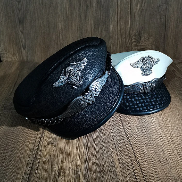Tanie Luksusowy niemiecki granatowy kapelusz męski Top skórzany Retro płaskie czapki z daszkiem zła Ruffian sklep