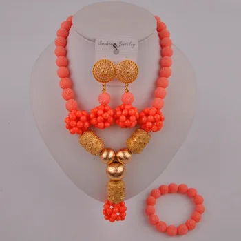 

amazing pink nigeria coral beads african wedding coral beads jewelry set 20C51