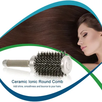 

45mm Ceramic Ionic Round Bristle Comb Hair Roll Brush Nano Thermal Nylon Rubber Handle Hair Curling Styling Comb