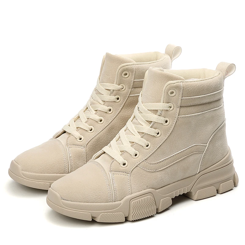 TYDZSMT/женские ботинки; коллекция года; Зимние ботильоны; botas mujer invierno; теплая плюшевая женская обувь; Узкие ботинки из искусственной замши; пикантная красная обувь - Цвет: Beige