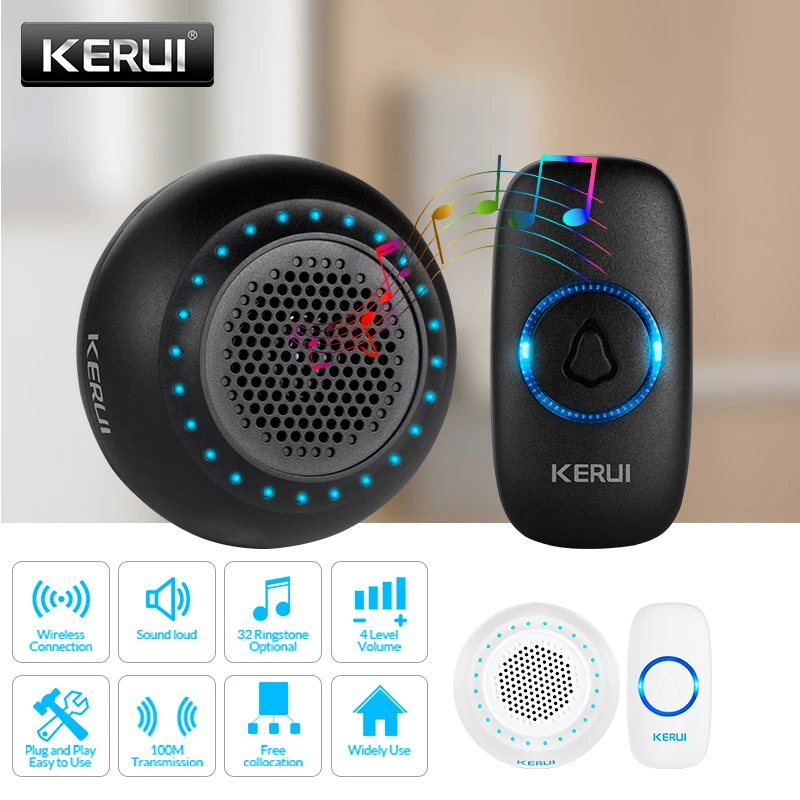 KREUI-Kit de timbre inteligente M523 para la seguridad del hogar, campanilla inalámbrica de puerta con LED colorido, botón, 433 MHz, impermeable
