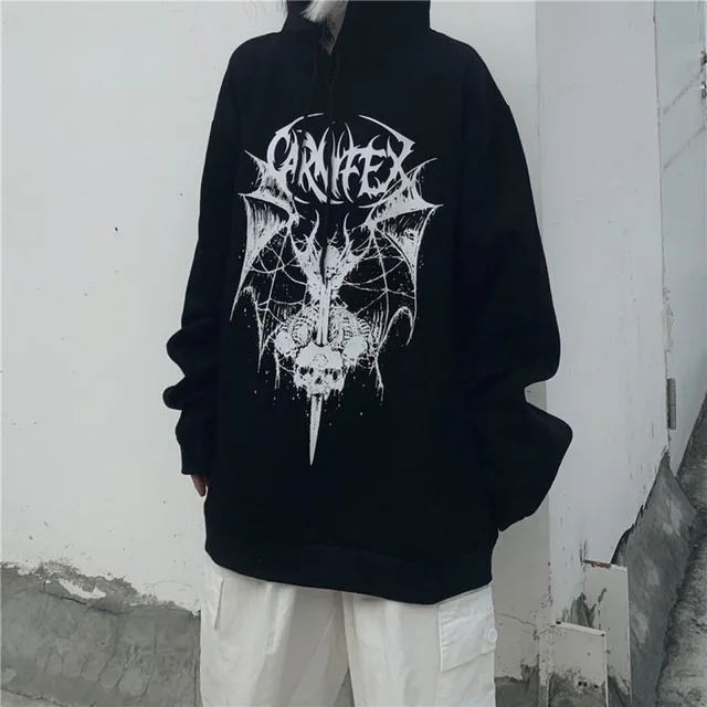 2021 Newest Korean Women's Printed Zipper Ribbon Oversized Hoodie Sweatshirts Retro Black Jacket Sweatshirt Streetwear D