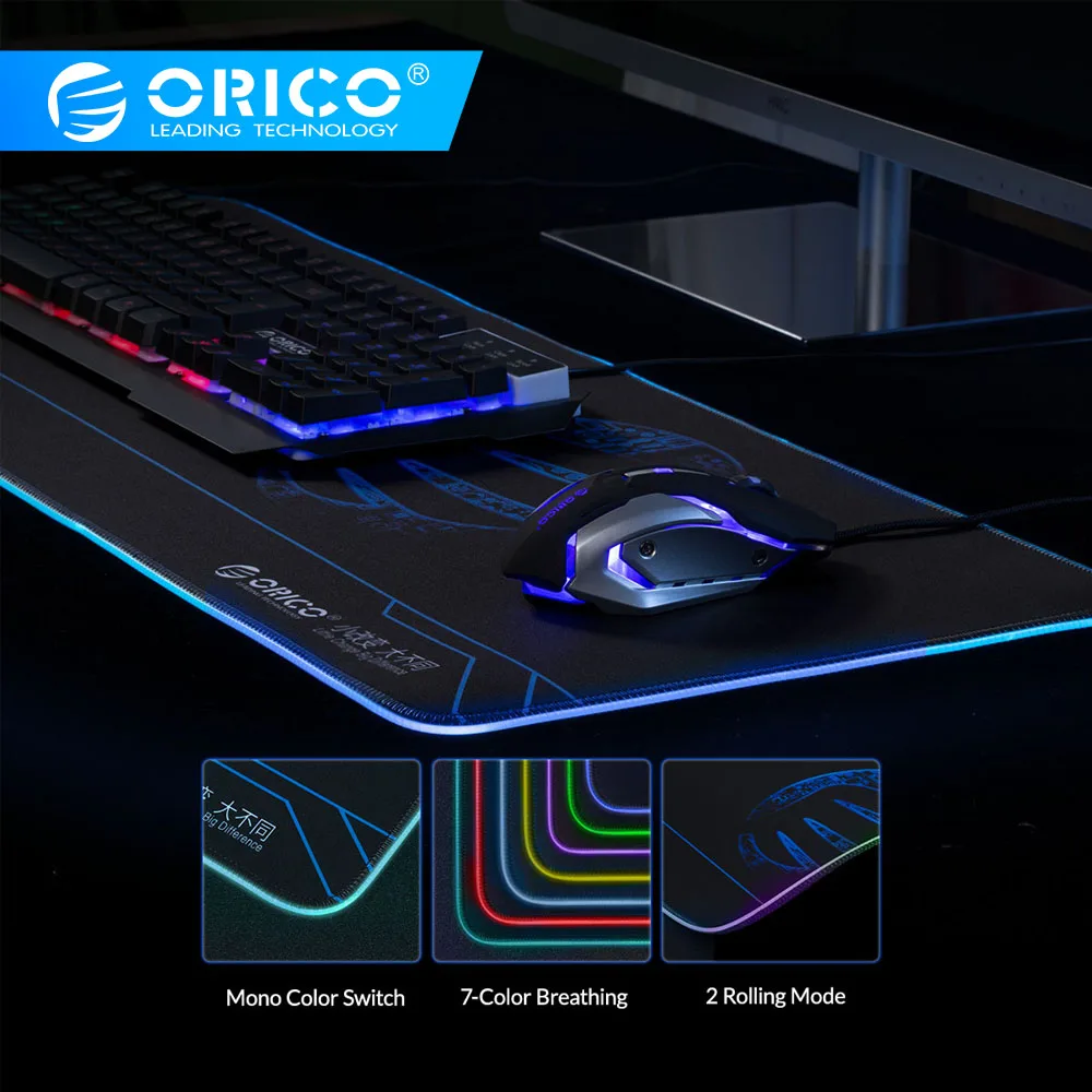 ORICO большой игровой коврик для мыши RGB Толстый Резиновый Коврик Для Мыши Компьютерный коврик для мыши настольная клавиатура Mirco USB коврики с светодиодный компьютерная мышь с подсветкой коврик