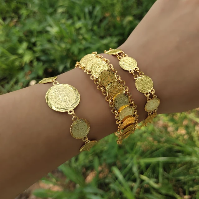Deambular tengo hambre Intolerable Pulseras de monedas antiguas amarillas para hombre y mujer, pulsera de  monedas de cobre de Color dorado, regalo de joyería Vintage, pulsera  africana de Dubai para hombres _ - AliExpress Mobile